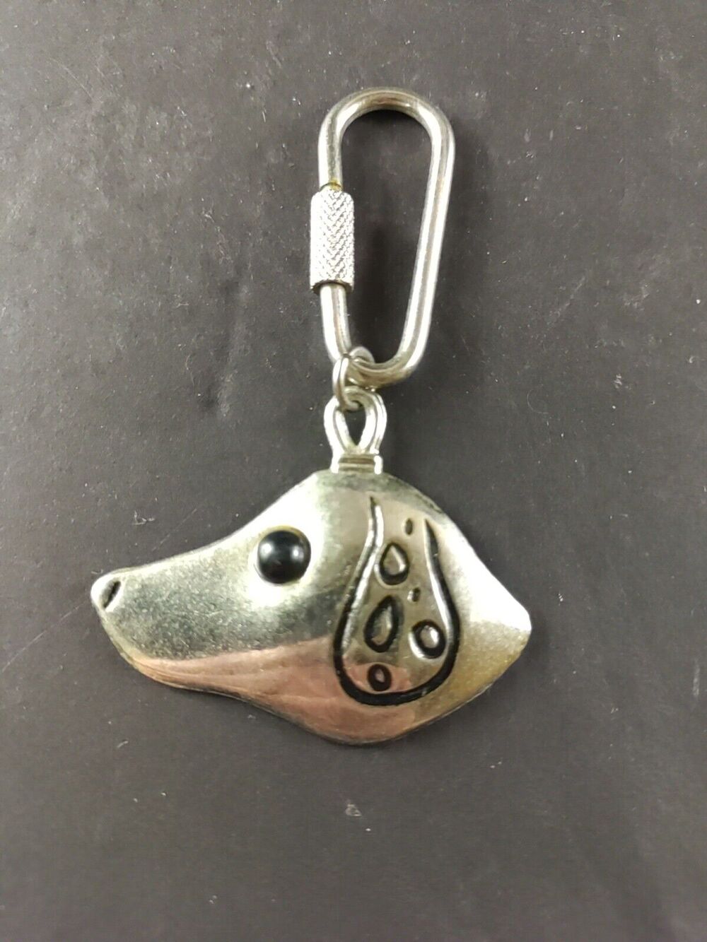 Dog Collar Keychain Metal Silver Tone Black Eye